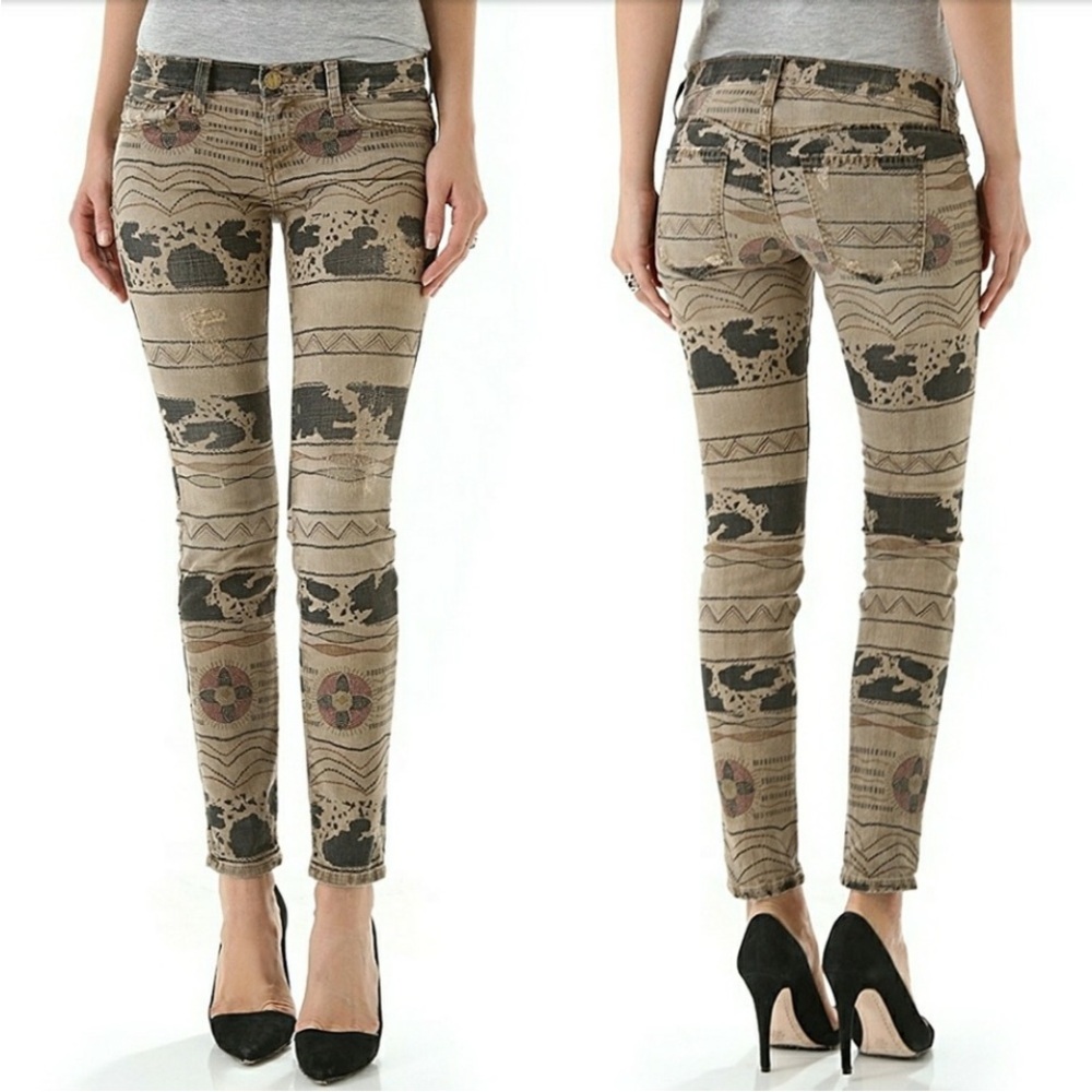 Current Elliott Ankle Skinny Jeans Vintage Tribal Destroy Brown Womens Size 28